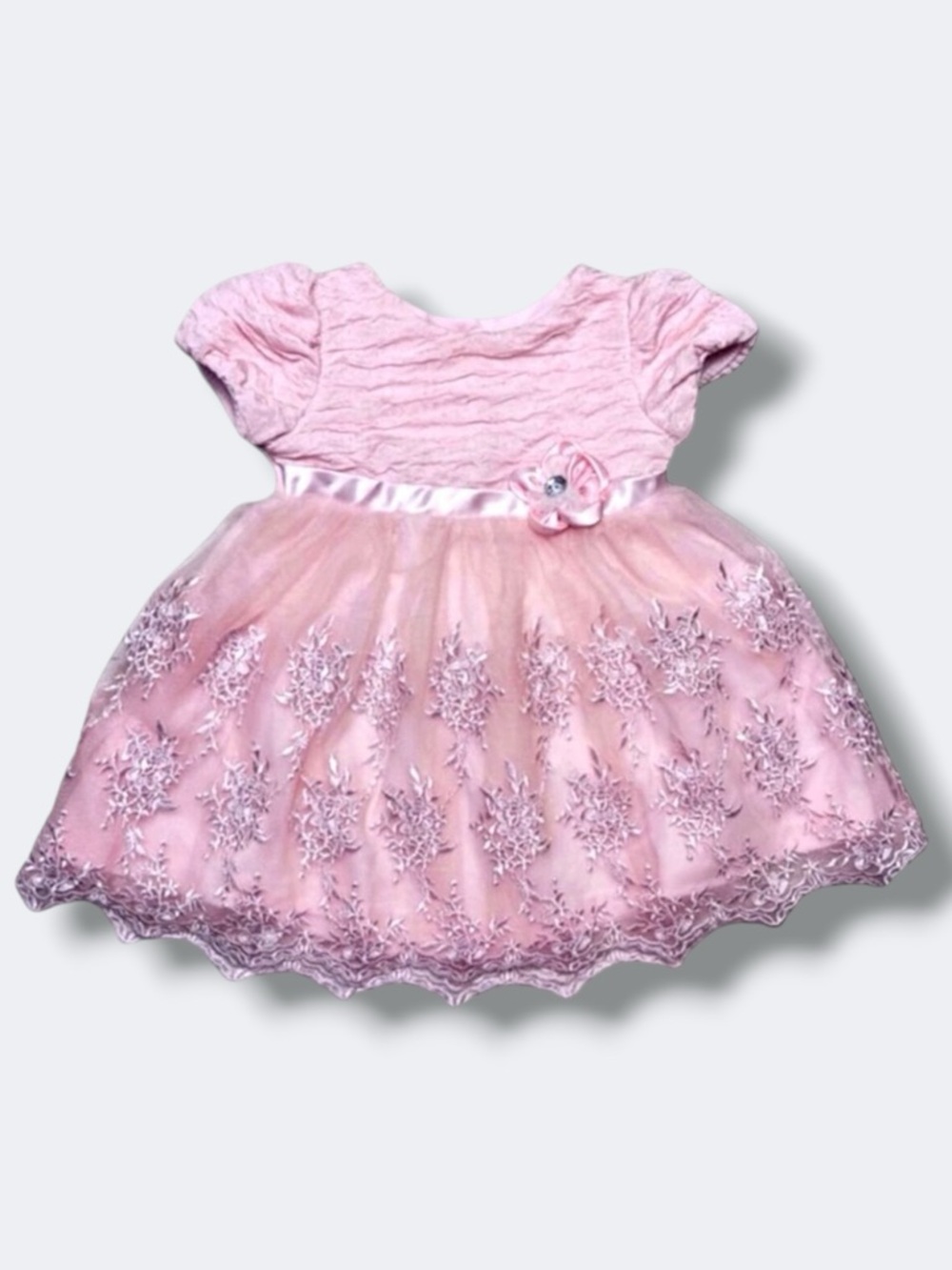🌵3/$20 Nannette Baby Dress Girls 12 Months Pink Embroidered Tulle Party Shimmer